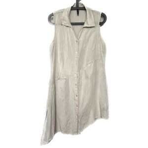 Stella Carakasi Dress Sz Medium Pockets Gray Long Lagenlook Asymmetric Hem Hemp